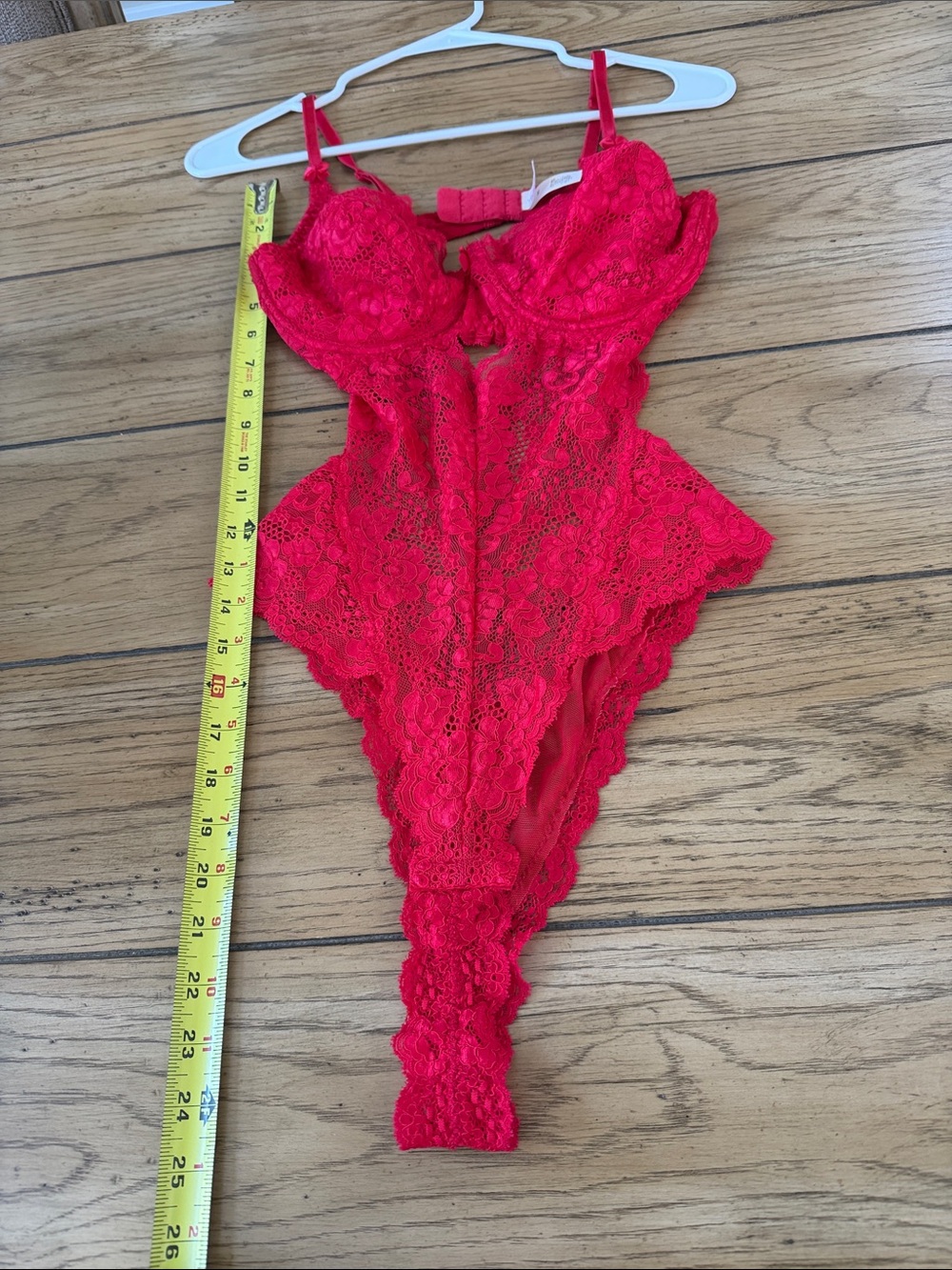 Red Lace Teddy with Underwire Bra 36C